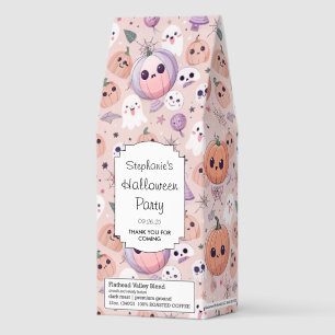 Cute Halloween Pumpkins & Ghosts on Pink Seamless Roasted Coffee
