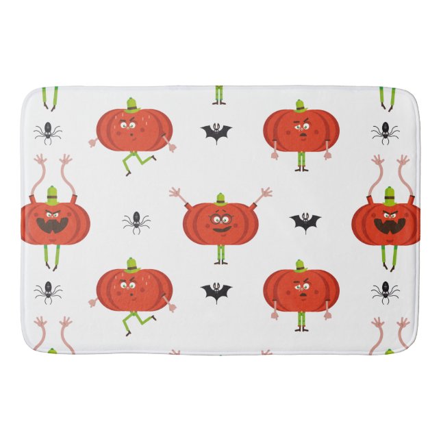 Cute halloween pumpkins, spider & bat pattern bath mat (Front)