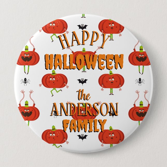 Cute halloween pumpkins, spider & bat pattern button (Front)