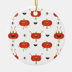Cute halloween pumpkins, spider & bat pattern ceramic ornament