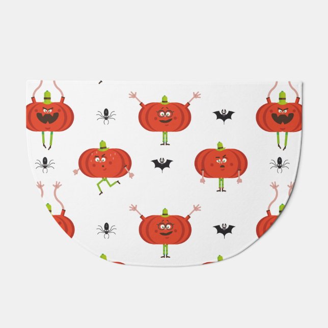 Cute halloween pumpkins, spider & bat pattern doormat (Front)