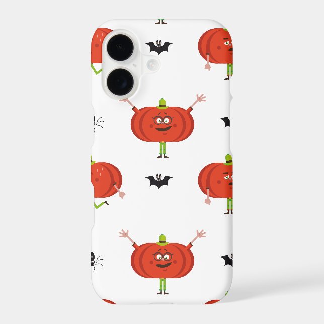 Cute halloween pumpkins, spider & bat pattern iphone case (Back)