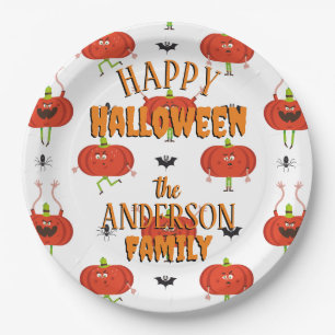 Cute halloween pumpkins, spider & bat pattern paper plates