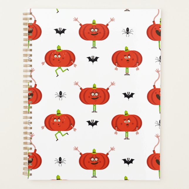 Cute halloween pumpkins, spider & bat pattern planner (Front)