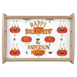 Cute halloween pumpkins, spider & bat pattern serving tray