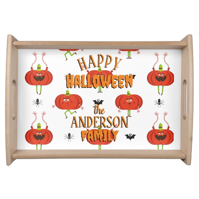 Cute halloween pumpkins, spider & bat pattern serving tray (Front)