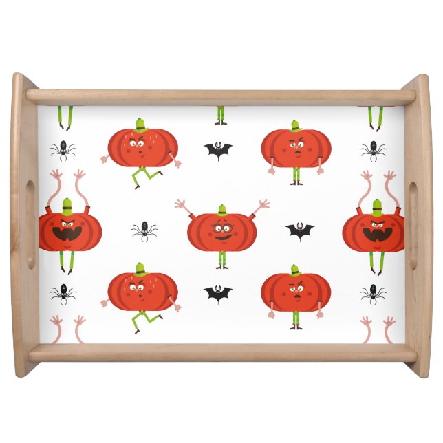 Cute halloween pumpkins, spider & bat pattern serving tray (Front)