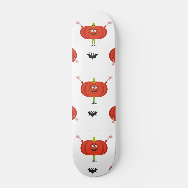 Cute halloween pumpkins, spider & bat pattern skateboard (Front)