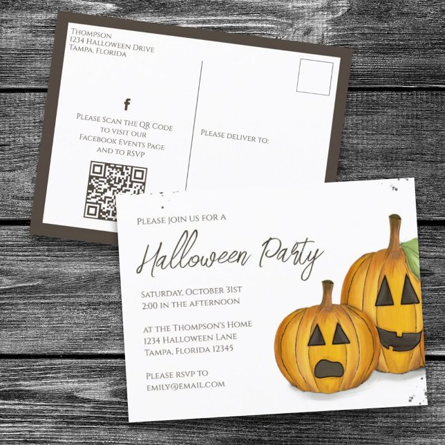 Cute Halloween Pumpkins Spooky Fall Party Postcard (Creator Uploaded)