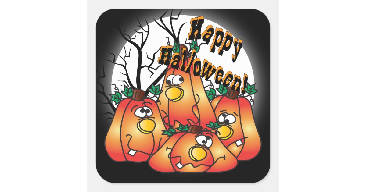Cute Halloween Pumpkins Square Sticker | Zazzle