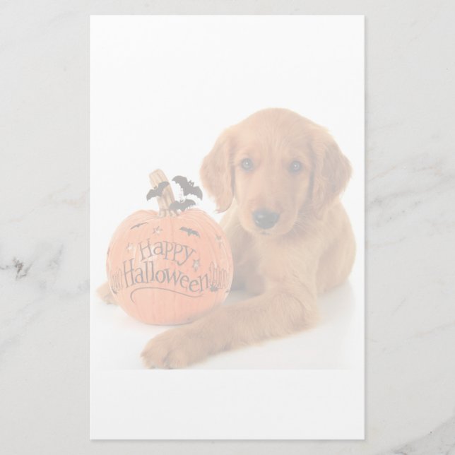 Cute Halloween Puppy With A Pumpkin Stationery (Front)