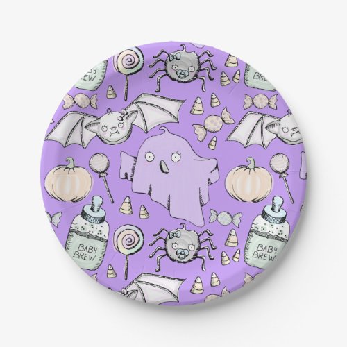 Cute Halloween Purple Kids Birthday Party Plates
