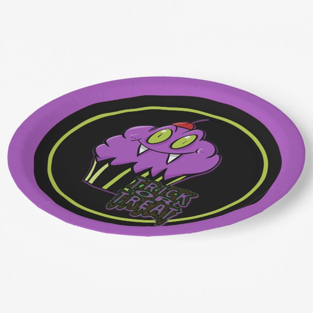 Cute Halloween Purple Vampire Cupcake Paper Plates (Angled)