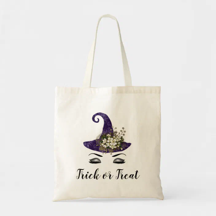 Bewitching Halloween Witch Hat Monogram Bag Purple Gemline Candy Zip Tote Gift 