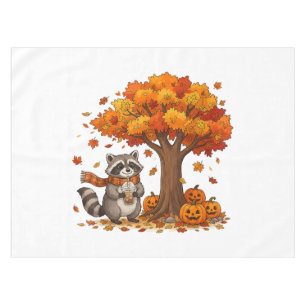 Cute Halloween Raccoon Iced Coffee Fall Tablecloth