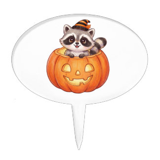 Cute Halloween Raccoon in Jack-o'-Lantern Pumpkin  Cake Topper