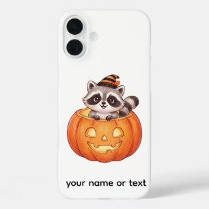 Cute Halloween Raccoon in Jack-o'-Lantern Pumpkin iPhone 16 Plus Case
