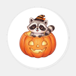 Cute Halloween Raccoon in Jack-o'-Lantern Pumpkin  Coaster Set