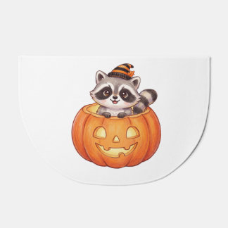 Cute Halloween Raccoon in Jack-o'-Lantern Pumpkin  Doormat
