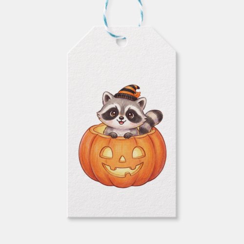 Cute Halloween Raccoon in Jack-o'-Lantern Pumpkin Gift Tags