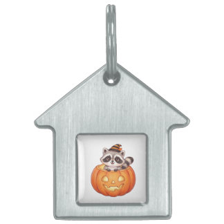 Cute Halloween Raccoon in Jack-o'-Lantern Pumpkin  Pet ID Tag