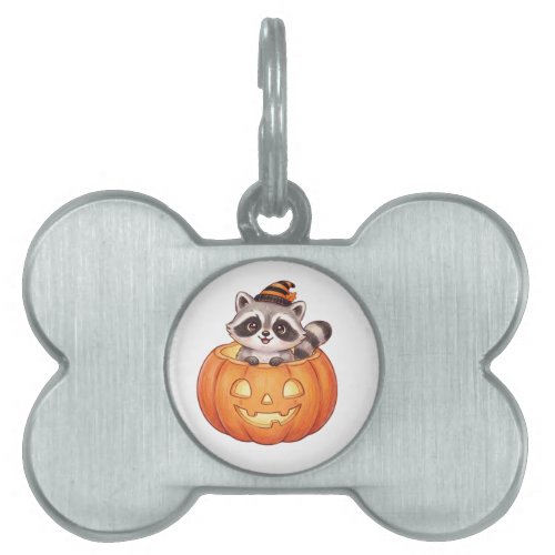 Cute Halloween Raccoon in Jack-o'-Lantern Pumpkin  Pet ID Tag