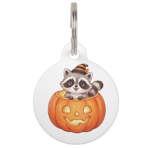 Cute Halloween Raccoon in Jack-o'-Lantern Pumpkin Pet ID Tag