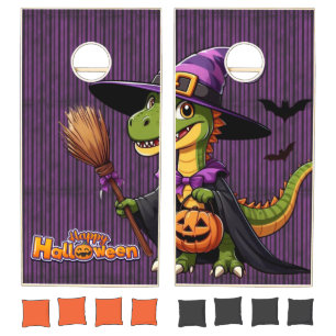 Cute Halloween Raptor/Dinosaur Witch Cornhole Set