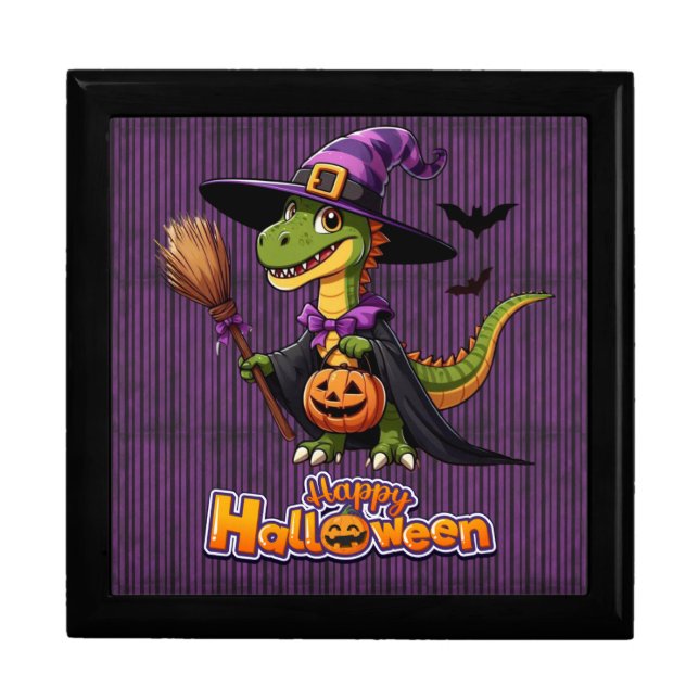 Cute Halloween Raptor/Dinosaur Witch Gift Box (Front)