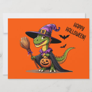 Cute Halloween Raptor/Dinosaur Witch Holiday Card