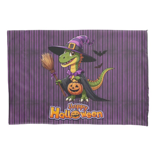 Cute Halloween Raptor/Dinosaur Witch Pillow Case (Front)