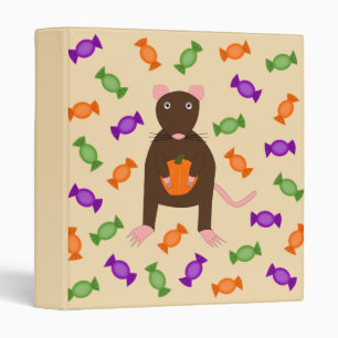 Cute Halloween Rat and Pumpkin 3 Ring Binder