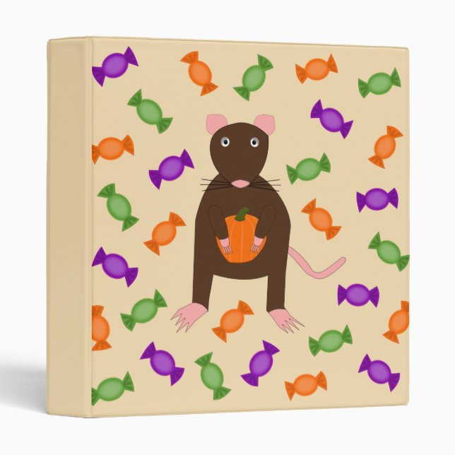 Cute Halloween Rat and Pumpkin 3 Ring Binder (Front/Spine)