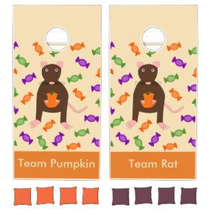 Cute Halloween Rat and Pumpkin Custom Cornhole Set