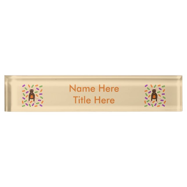 Cute Halloween Rat and Pumpkin Custom Desk Name Plate (Front)