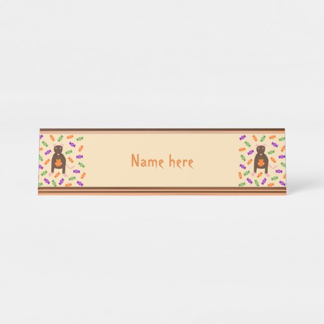 Cute Halloween Rat and Pumpkin Custom Desk Name Plate (Front)