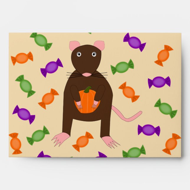 Cute Halloween Rat and Pumpkin Envelope (Front)