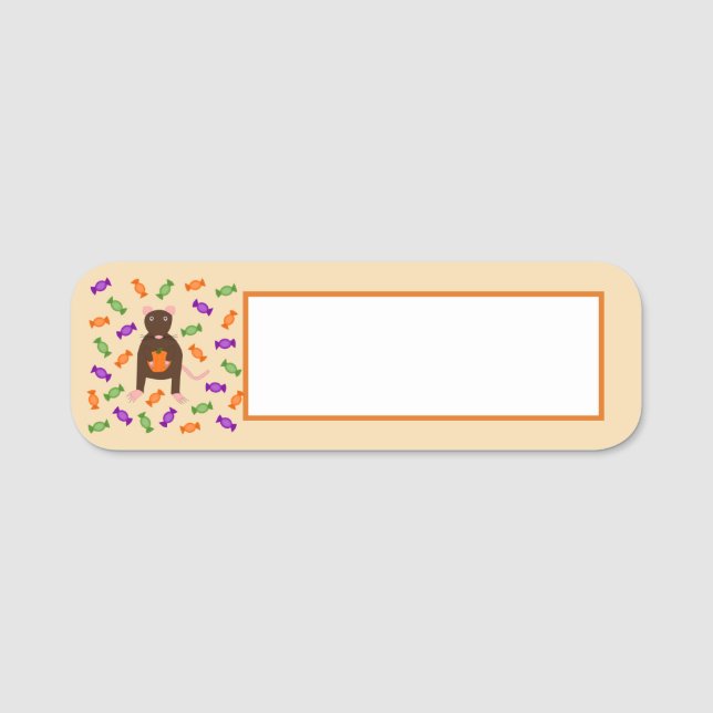 Cute Halloween Rat and Pumpkin Name Tag (Front)