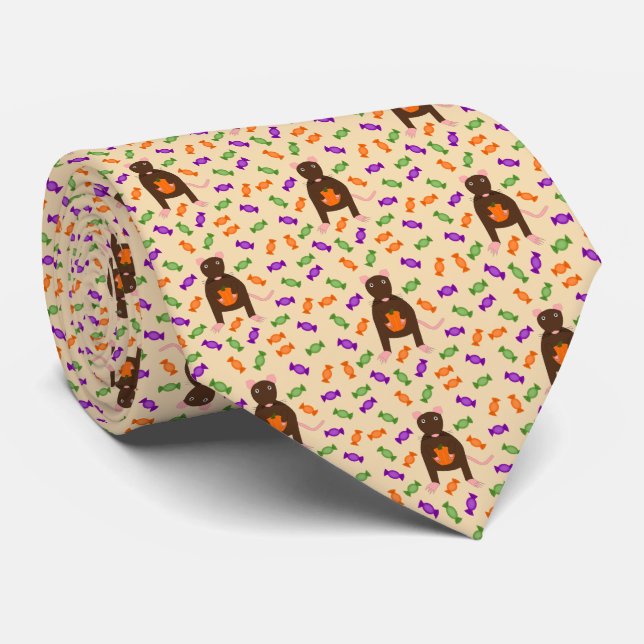 Cute Halloween Rat and Pumpkin Neck Tie (Rolled)