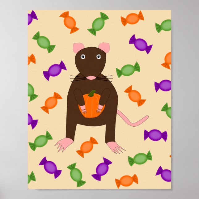 Cute Halloween Rat and Pumpkin Poster (Front)