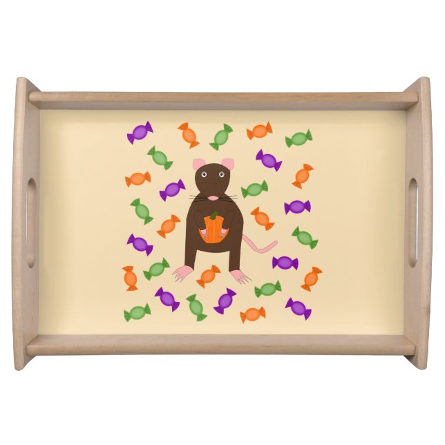 Cute Halloween Rat and Pumpkin Serving Tray (Front)
