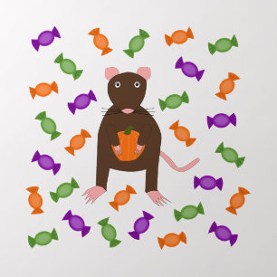 Cute Halloween Rat and Pumpkin Wall Decal
