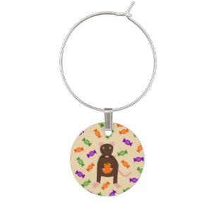 Cute Halloween Rat and Pumpkin Wine Charm