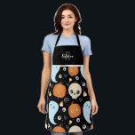 Cute Halloween Repeat Pattern Monogram Apron<br><div class="desc">Fun fall and Halloween themed kid friendly repeat pattern design. Artwork by Valarie Wade. Background color can be changed. Monogram and Custom Name option. Perfect for some spooky baking kitchen fun!</div>