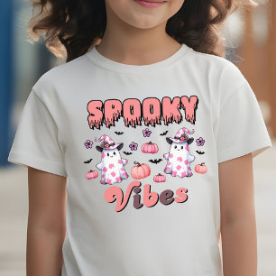 Cute Halloween Retro Spooky Vibes Ghosts Pink T-Shirt