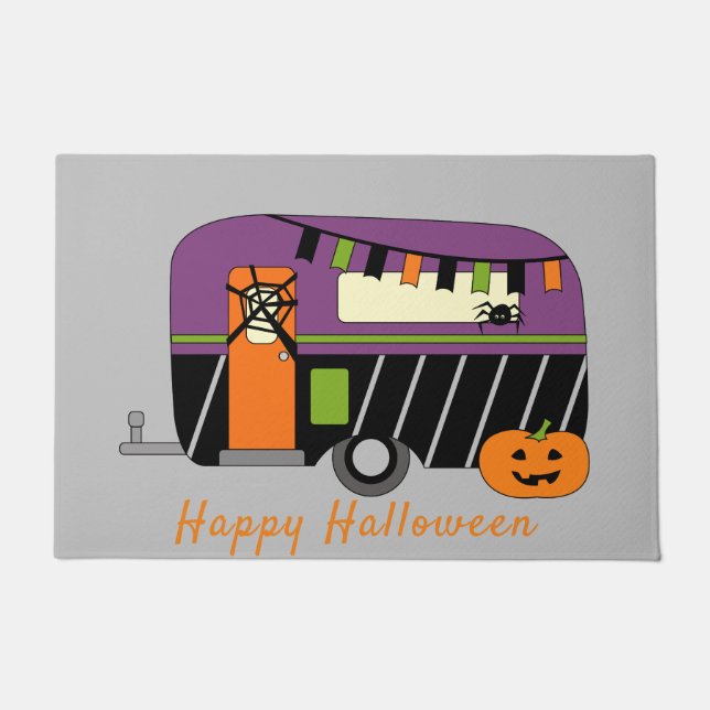 Cute Halloween RV Camper Customizable Doormat (Front)
