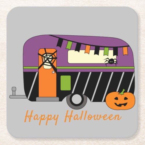 Cute Halloween RV Square Paper Coaster
