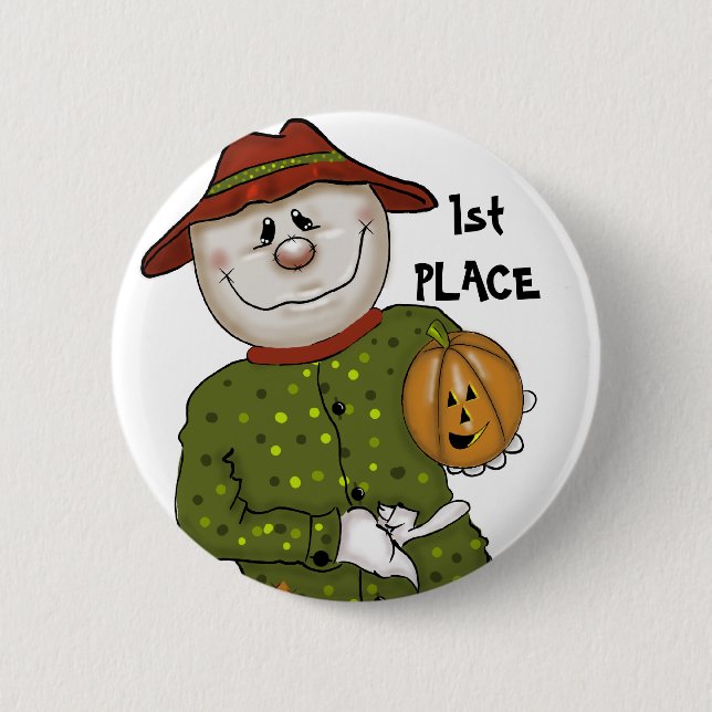Cute Halloween Scarecrow Contest Prize Favor Button (Front)