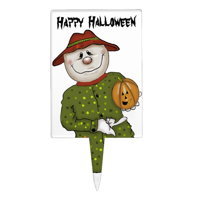 Cute Halloween Scarecrow Folk Art Cake Topper (Front)