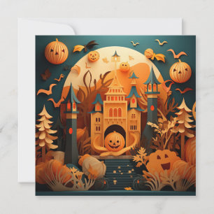 Cute Halloween Scene 3D Effect Design Note Card